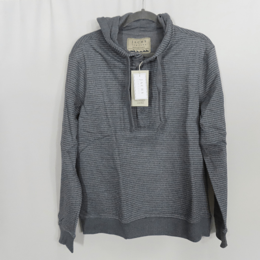 Jach’s New York Charcoal Striped Sustainable Fleece Hooded Henley Men’s Medium