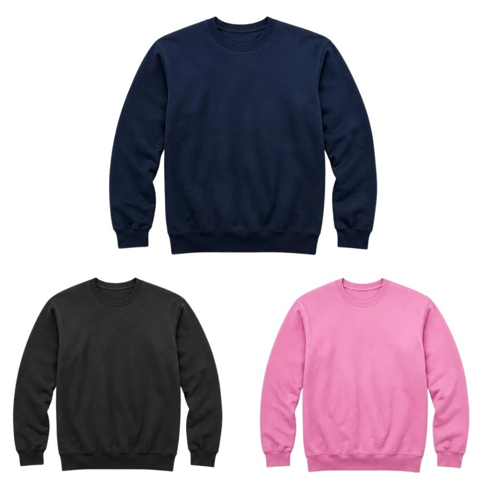 Mens Plain Crewneck Sweatshirt 3 Pack Bulk Lot Solid Pullovers S-3XL