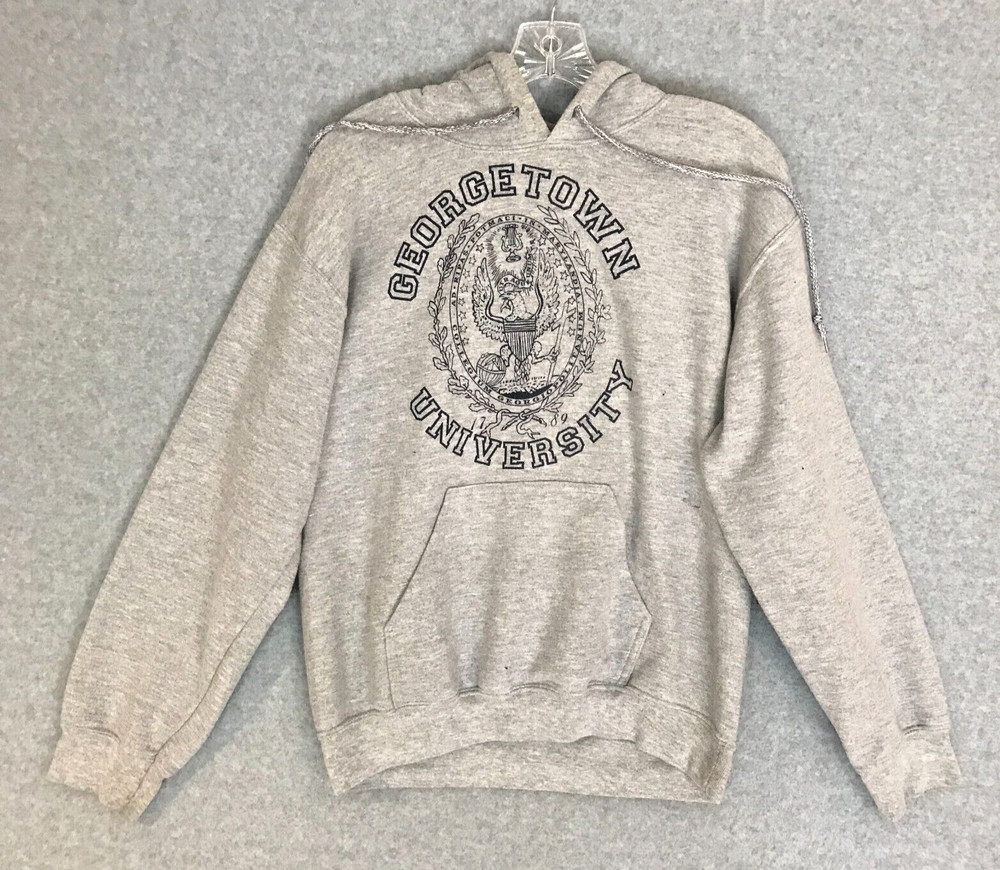 Georgetown University Logo Hoodie Sweatshirt Mens Small Gray Drawstring READ