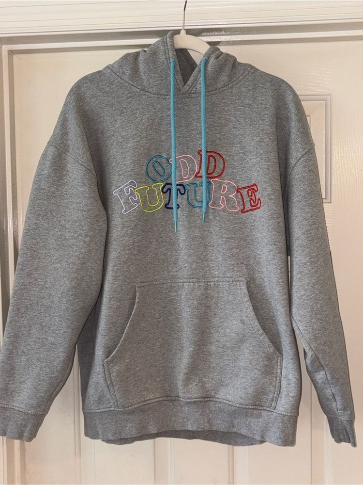 Odd Future Rainbow Letter Gray Hoodie Multi Color Logo Pullover Steetwear