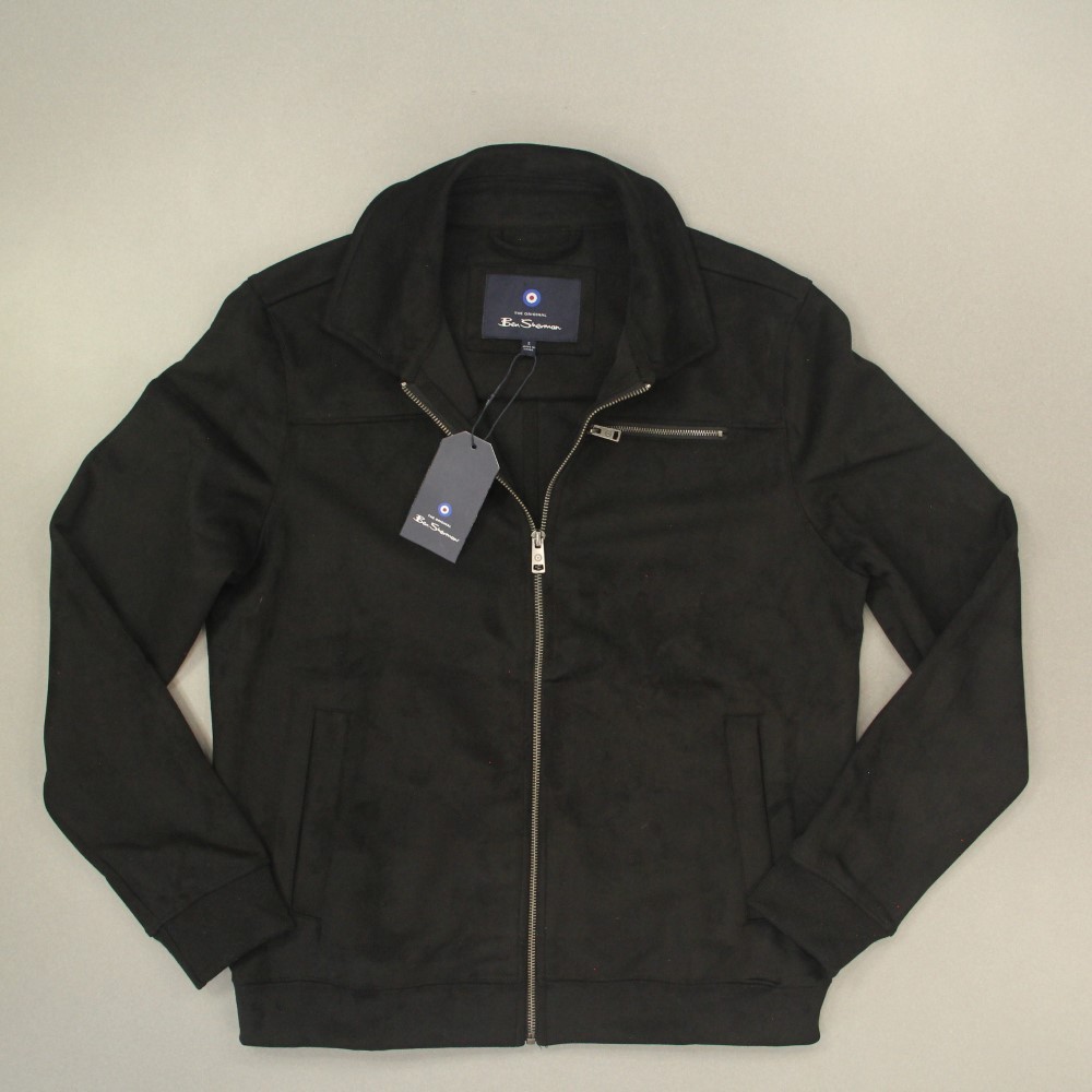 Ben Sherman Men’s Faux Suede Bomber Jacket Size Small Black Microfiber Full Zip