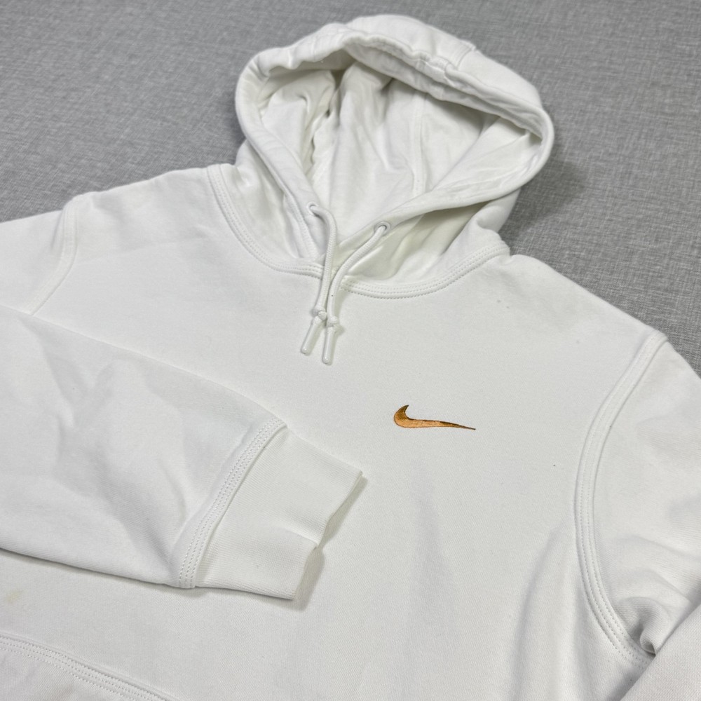 Nike Hoodie Mens M White Pullover Hooded Pockets Lined Heavyweight Fleece Logo