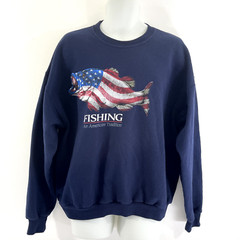 VTG Red, White & Blue Fish American Tradition Navy Sweatshirt XL