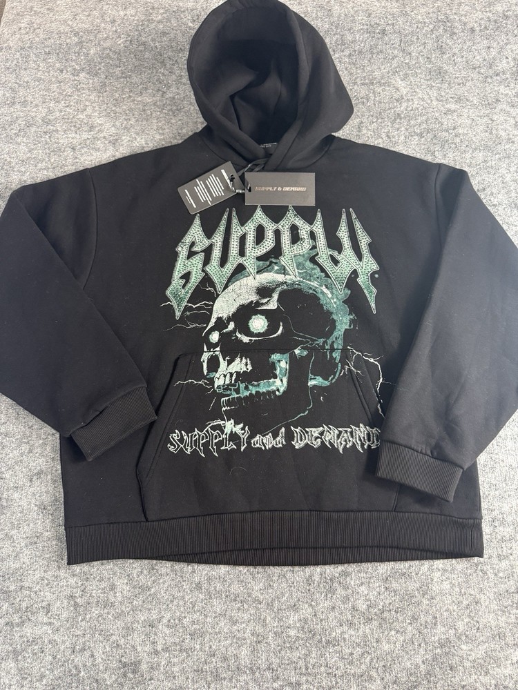 Supply And Demand Hoodie Mens XL Beaded Skull Shirt Black Streetwear Hip Hop N9