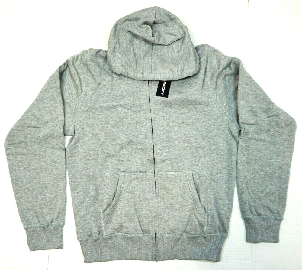 DECKY Full Zip Hoodie Sweatshirt Hoody Pockets Men’s Gray New