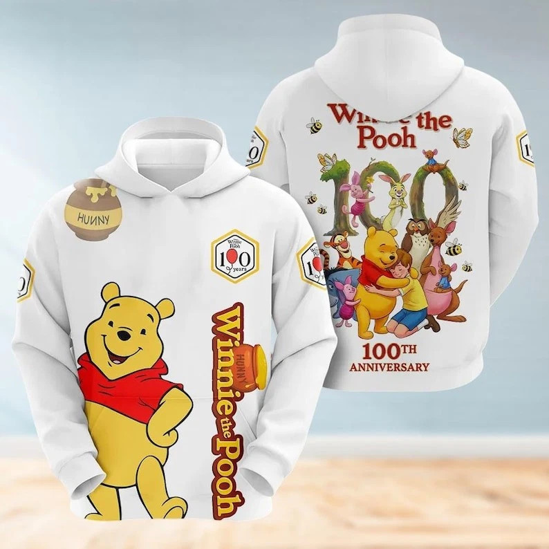 Funny Pooh Bear & Friends Winnie The Pooh 100th Anniversary 3D Hoodie BO2859