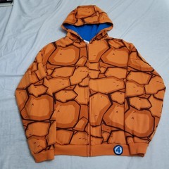 Marvel Comics The Thing Fantastic Four Hoodie Mens Large Orange Zip Rock Pattern