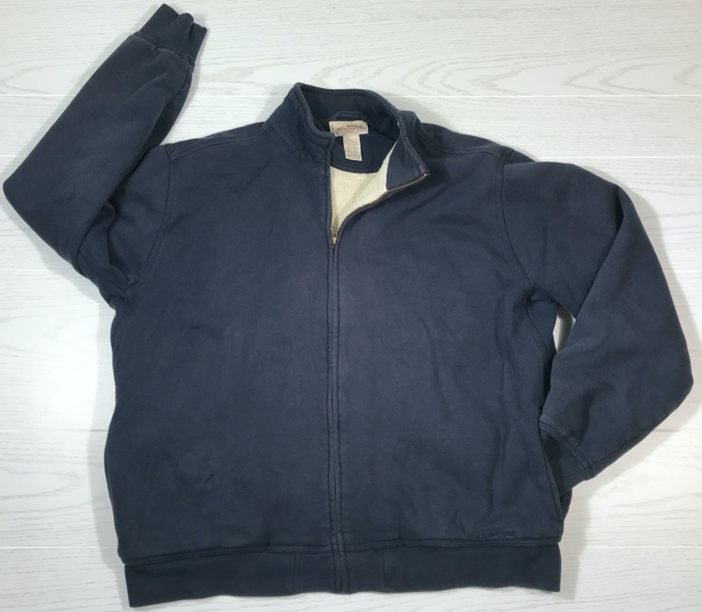 LL Bean Katahdin Iron Works Sherpa Lined Jacket Men L Blue Pockets Full Zip Dad