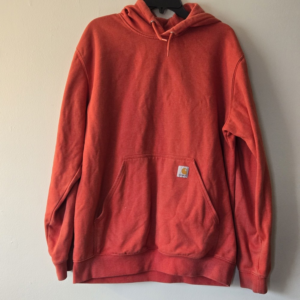 Carhartt Men’s Coral Orange Pullover Hoodie Sweatshirt Loose Fit Size Large