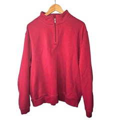 Vintage LL Bean Mens XL Deep Red Quarter Zip Fleece Pullover Sweatshirt Classic