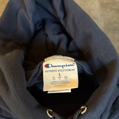 Champion “GET GOOD” Navy Blue Hoodie Sweatshirt Pullover Pockets Adult Large