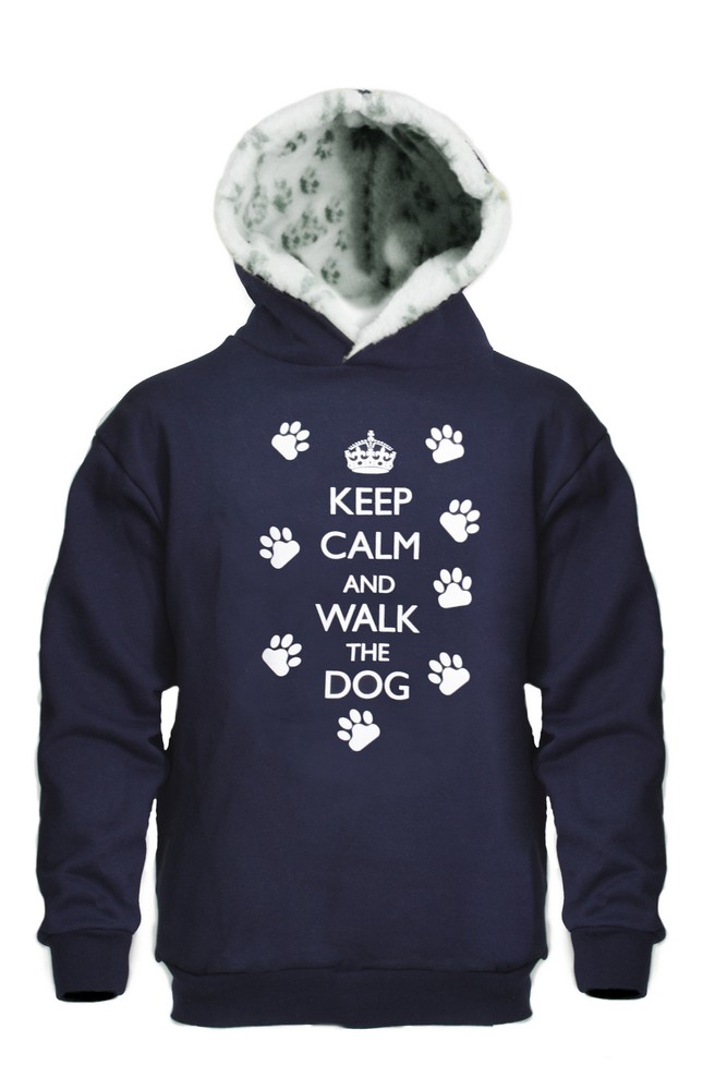 Hazy Blue Hoodie Slogan Sweatshirt Keep Calm Walking Dog Crazy Dog Lady