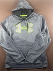 Under Armour Hoodie Mens Large Gray Fleece Pullover Big Logo Kangaroo Pocket