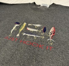 Vintage Fishing “Just Hook It” Men’s XL Grey Long Sleeve Sweatshirt Crewneck VTG
