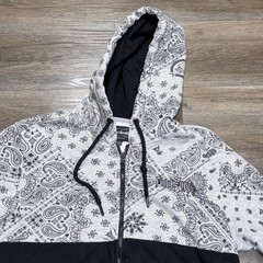Dogg Supply Bandana Print Zip-Front Hoodie Mens S Black White Paisley Pattern