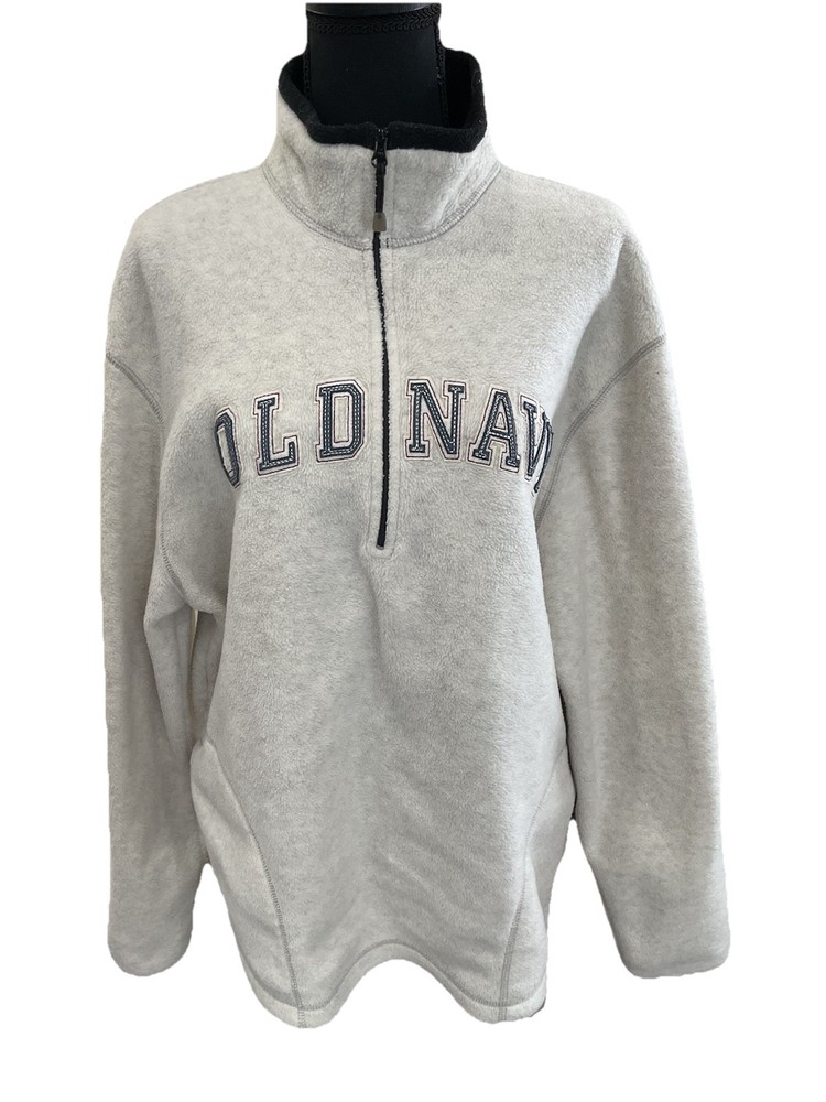 Old Navy Vintage Quarter Zip Fleece Sweatshirt Gray White Navy Fall Winter Sz XL