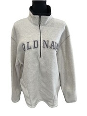 Old Navy Vintage Quarter Zip Fleece Sweatshirt Gray White Navy Fall Winter Sz XL