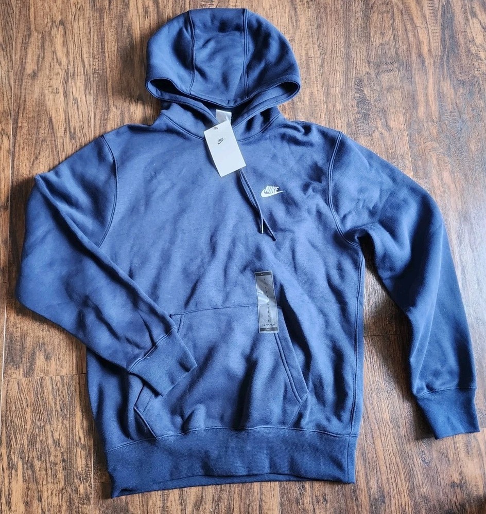 Nike Club Fleece Hoodie Sweatshirt Mens S Navy Blue Sports Athletic Outwear, NEW