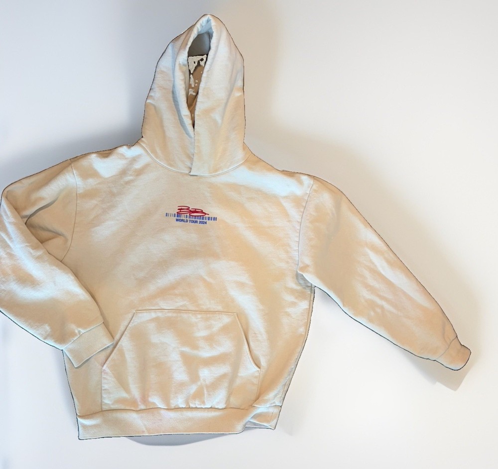 Benson Boone Hoodie Mens Large Beige World Tour 2024 Sweater 100% Cotton STAINED