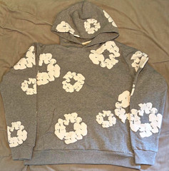 DENIM TEARS Men’s Gray Cotton Fleece Pullover Hoodie Graphic Print Size M