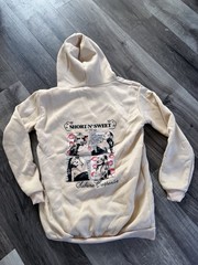 Sabrina Carpenter Short N’ Sweet Beige Pullover Hoodie Graphic Print Pockets S