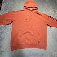 Ariat Hoodie Mens L Orange Pullover Hooded Pockets Lined Rebar Embroidered