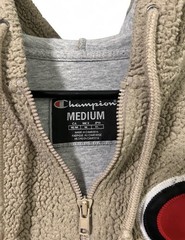 Champion Men’s Sherpa 1/2 Zip Pullover Hoodie Beige M Hood Pockets Logo