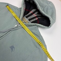 Burberry London England Vintage Full Zip Hoodie S Green Cotton Plaid Hood