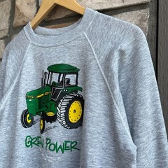 Vintage 80s 1989 John Deere Sweatshirt Green Power Made in USA Gray XL