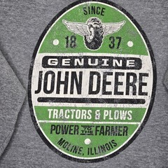 John Deere Mens Heather Gray Pullover Hoodie Graphic Sweatshirt Size Medium