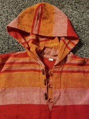 Authentic Made in India Colorful Red & Orange Hooded Shirt Wooden Buttons