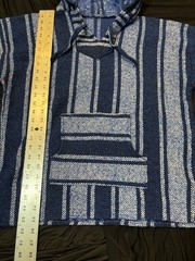 Royal Blue Striped Grunge Knit Sweatshirt Pullover Hoodie | Unisex Size S