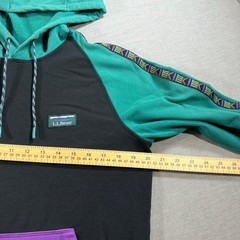 LL Bean Hoodie Mens Small S Green Black Purple Excellent Colorblock Aztec Trim