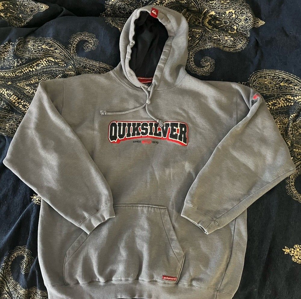Vintage Y2K Quiksilver Surf Hoodie Sweatshirt Men’s Size Large L Embroidered