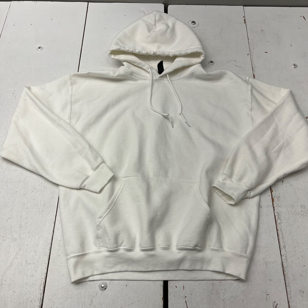 Gildan White Solid Heavy Blend Long Sleeve Hooded Sweatshirt Adult Unisex L
