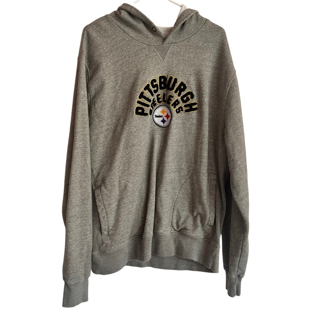 NFL Team Apparel STEELERS Football Hoodie Size XL Gray, Embroidered Puffy Logo