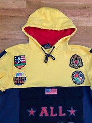 Krisp NYC ALL STARS Mens Colorblock Sweatshirt Hoodie XL Patches Sports Yellow