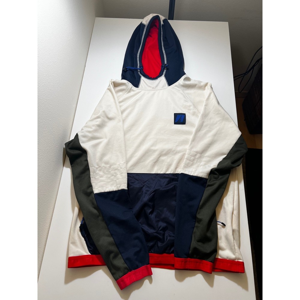 Nautica Mens Hoodie Large Colorblock Fleece Off White Navy Blue Red Olive Green