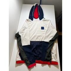 Nautica Mens Hoodie Large Colorblock Fleece Off White Navy Blue Red Olive Green