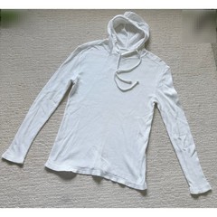 Modern Culture White Waffle Knit Henley Thermal Hoodie 100% Cotton Med