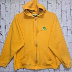 John Deere Equipment Hoodie Yellow Full Zip Embroidered Logo Distressed Mens XL
