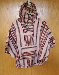 Baja Joe Poncho Hoodie Size Large Pink Multicolor Woven Mexican Baja Pullover