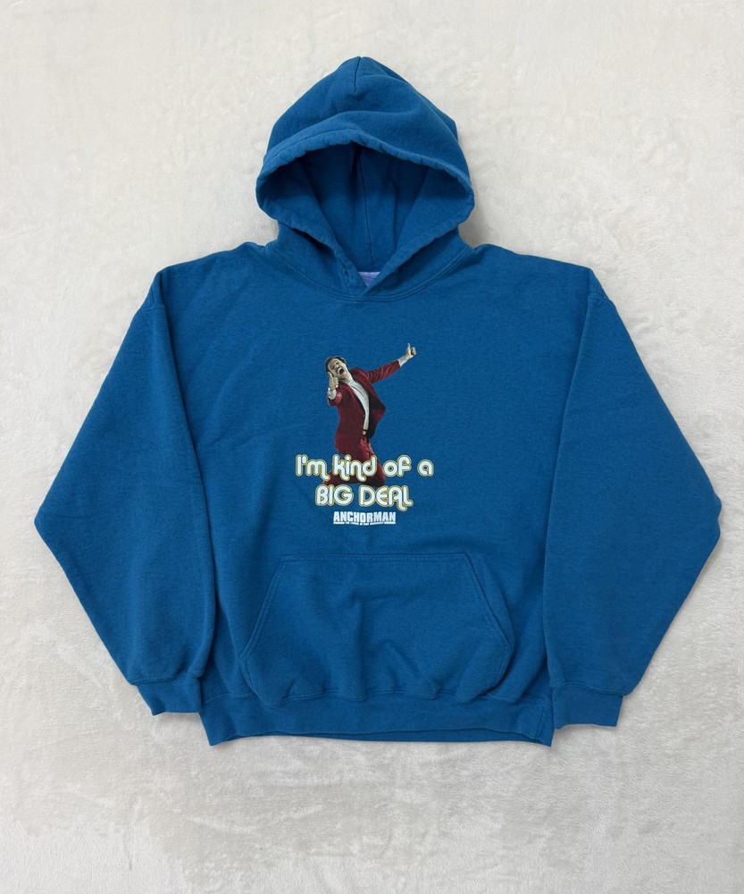 Anchorman Sweater Hoodie Mens XL Blue Ron Burgundy Big Deal Graphic Quote Fleece