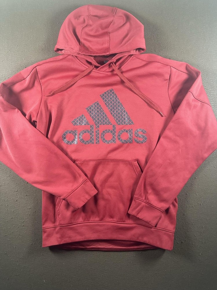 Adidas Hoodie Mens Medium Red Knit Pullover Big Logo Kangaroo Pocket Sweatshirt
