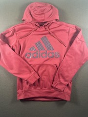 Adidas Hoodie Mens Medium Red Knit Pullover Big Logo Kangaroo Pocket Sweatshirt