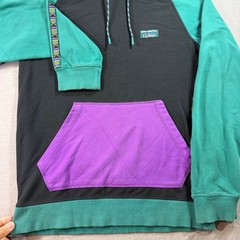 LL Bean Hoodie Mens Small S Green Black Purple Excellent Colorblock Aztec Trim