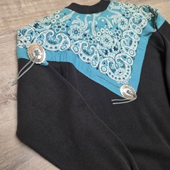 Vintage 80s Western Bandana Concho Sweatshirt Medium USA Black Turquoise Cowgirl