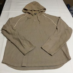 Nike Hoodie Sweatshirt Mens Large Tan Center Swoosh Ribbed Knit Pullover Y2K
