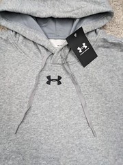 $55 Under Armour Hoodie Mens Small Gray Loose Hustle Fleece Center Logo NWT