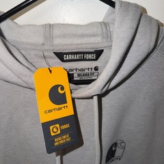 Men’s Carhartt Force Hoodie Large Gray Relaxed Fit Graphic Logo Lightweight